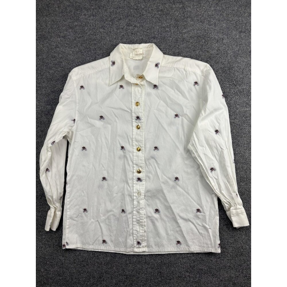 Vintage Escada Shirt Womens 40 White Embroidered Equestrian Button Top